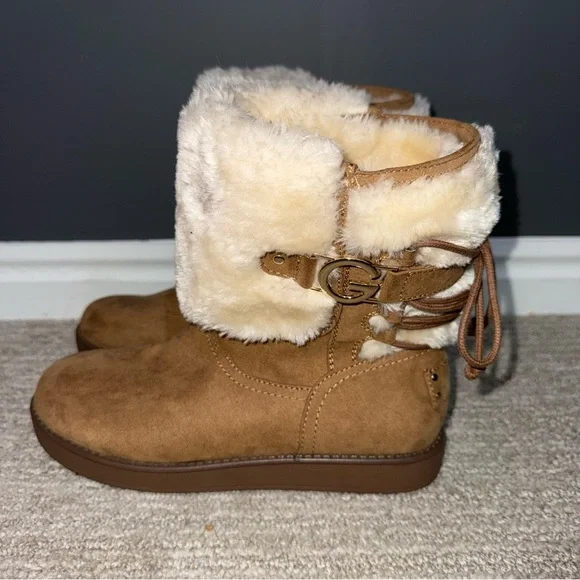 GGASHLEAR Women’s Faux Fur Winter Ankle Boots Brown Lace Up Cosy Warm– Size 6.5M - Picture 4 of 9